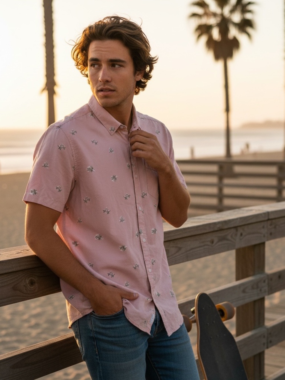 RVCA Men's "Morning Glory" Short Sleeve Button Down Shirt
